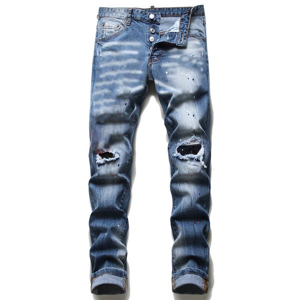 Mans Hole Yıkama Pantolon Erkek Tasarımcı Kot Pantolon Sıkıntılı Yırtık Biker Slim Fit Motosiklet Denim Erkekler için Moda Giyim