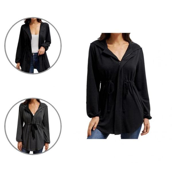 

women's jackets autumn winter stylish hooded lace-up jacket loose all match for gathering, Black;brown