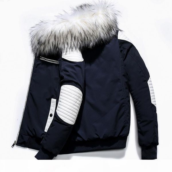 

new winter men's coats male parkas thick hooded fur collar parka men fleece jackets warm overcoats male brand clothing outwear, Black