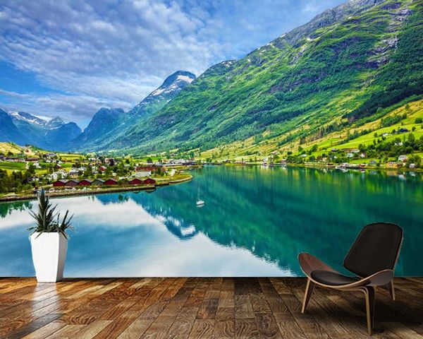 

wallpapers papel de parede norwegian mountain lake natural landscape 3d wallpaper,living room tv wall bedroom papers home decor mural