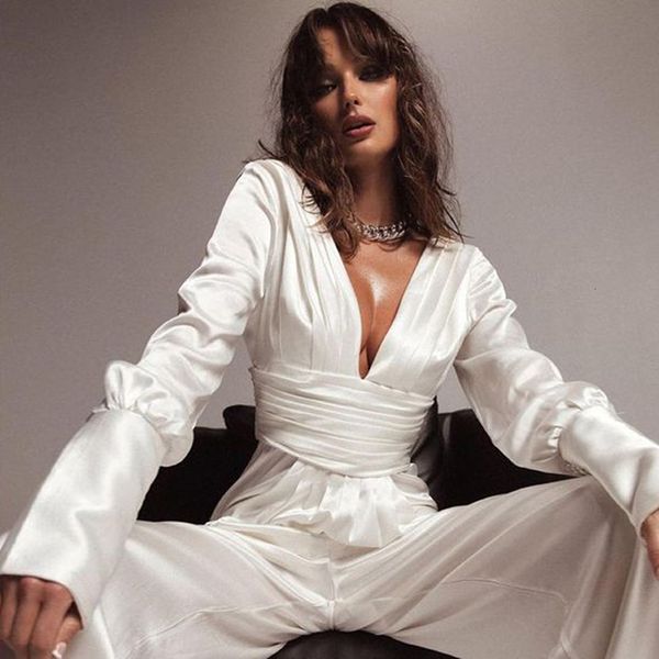 

new luxury high street spring long sleeve v neck white cotton women jumpsuit 2021 celebrity designer fashion rompers lwys, Black;white