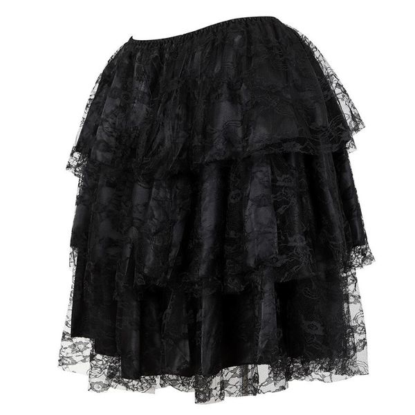 

lace women floral multilayer tulle pleated skirt showgirl party dance s match corset ruffly plus size s-6xl, Black