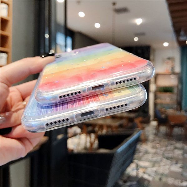 

soft phone case for iphone 6 6s plus 7 8plus x xs max xr 11 glitter rainbow color contrast fashion mobile phone shell