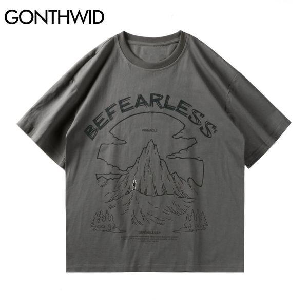 

gonthwid t-shirts streetwear hip hop cartoon mountain short sleeve tshirts mens fashion harajuku casual cotton loose tees c0315, White;black