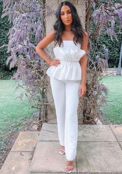 

women's jumpsuits & rompers est summer style strapless backless white bandage jumpsuit 2021 celebrity designer fashion, Black;white