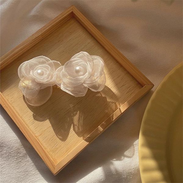 

hair clips & barrettes aomu white transparent lace imitated pearl big flower irregular geometric rose plant hairpin for women accessories, Golden;silver