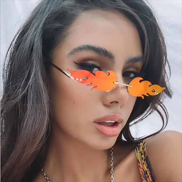 

vintage fire flame sunglasses women men rimless brand rectangle fashion sun glasses clear streetwear shades, White;black