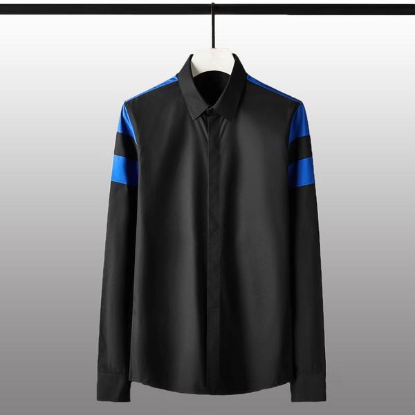 

black white mens shirts luxury cotton blue contrast color long sleeve mens dress shirts plus size 4xl slim fit male shirt, White;black