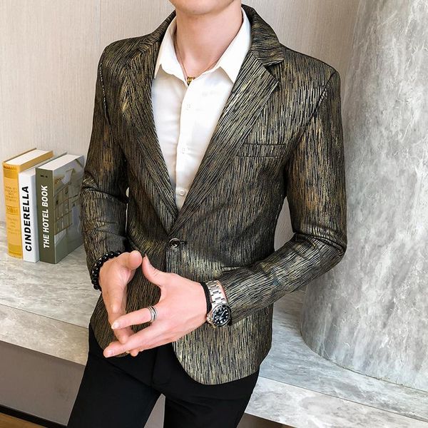 

men's suits & blazers blazer casual slim fit shiny grain prom dress male korean style fashion solid suit jacket youth clothes full, White;black