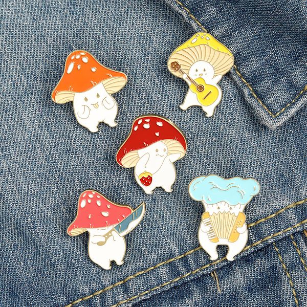 

mushroom enamel pin custom funny guitar accordion brooches bag lapel pins cartoon cute badge plant jewelry gift for kids friends, Blue