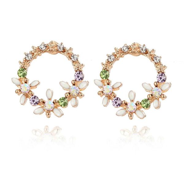 

stud flower korean/cute/tiny/ earrings for women crystal jewelry, Golden;silver
