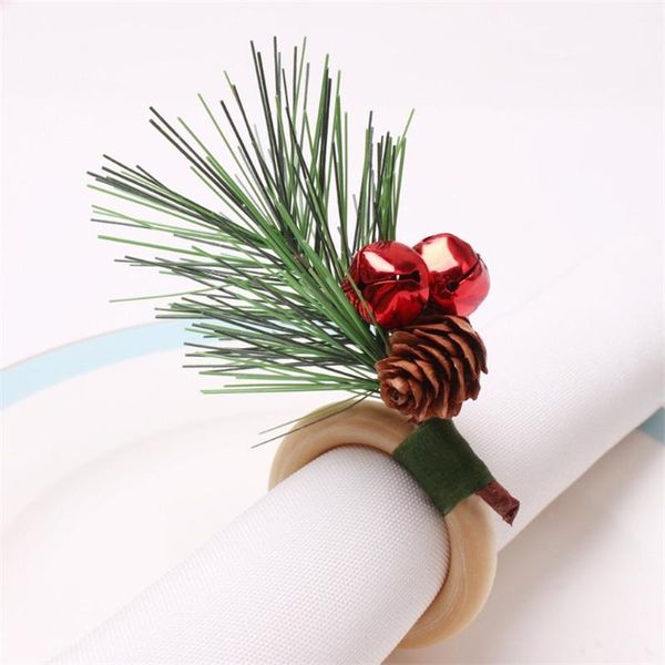 

napkin rings 6pcs/12pcs christmas table decoration pine cone ring bells cedar buckle wooden