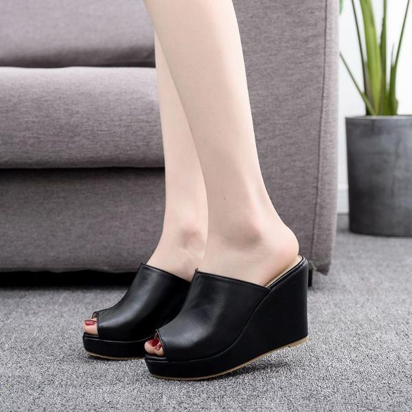 

sandals classic summer black white peep toe platform wedges high heels slippers beach for women shoes