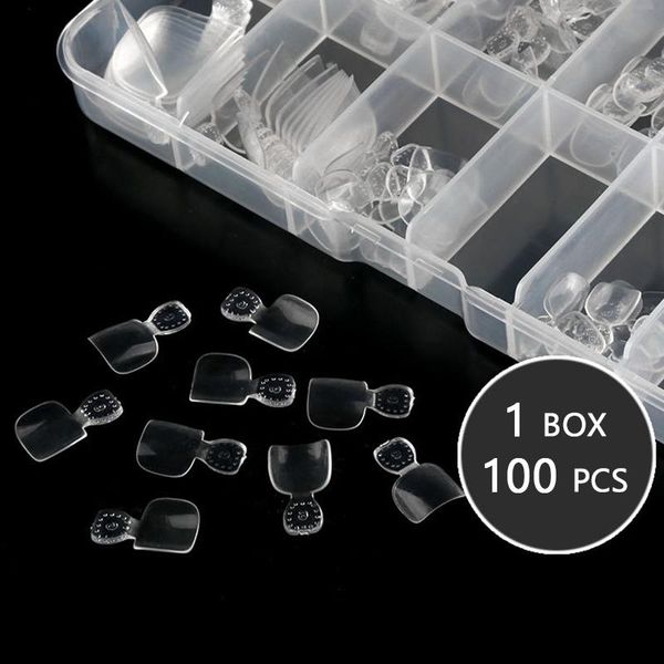 

false nails 100pcs/box fake with glue 10 sizes short square transparent natural artificial toenails press on salons diy nail art dl, Red;gold