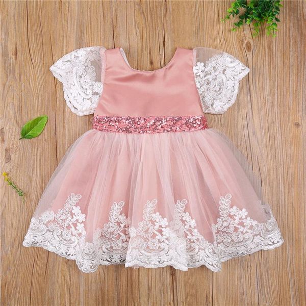 

girl's dresses kids princess dress, lace trim u-neck short sleeve with sequins bowknot for summer, pink/white, 0-5 years, Red;yellow