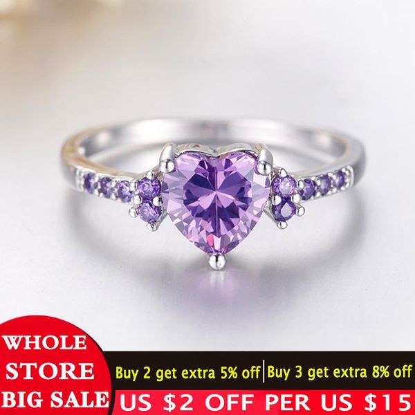

cluster rings lmnzb with certificate 925 solid silver fashion women wedding jewelry cute heart design purple crystl amethyst ring lr988, Golden;silver