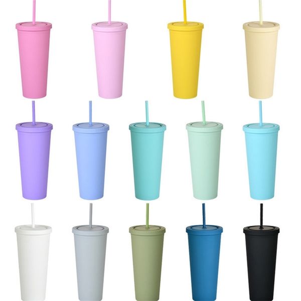 

with straw 22oz colored tumbler double layers as material straight bottle water mug coffee cup plain plastic frosted sport bottles h32p2zx