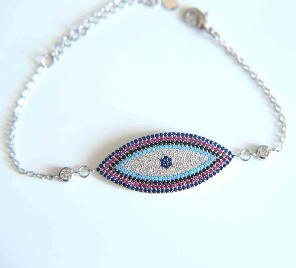 

micro pave multi-colored zirconia hamsa bracelets blue turkish evil eye charm women fatima friendship jewelry, Golden;silver