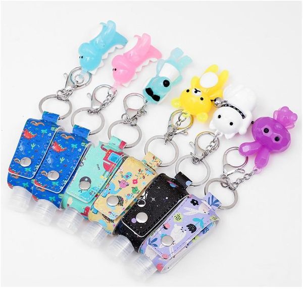 

30ml 1oz kids cartoon portable mini empty leakproof plastic travel bottle cartoon leather cover keychain holder jlliaz