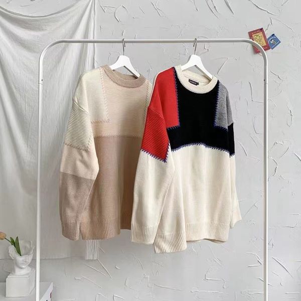 

2021 new fashion hoodies men's casual color block o-neck patchwork sweater, Black