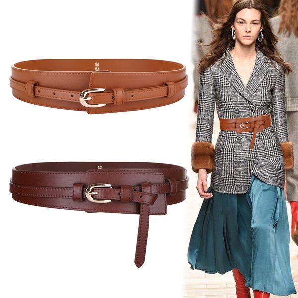 Fashion Wide cowskin Cummerbund Women # 039; s Cummerbunds annoda cinturini in vera pelle per il vestito Decora gli accessori del cappotto della cintura in vita