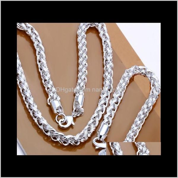 

s059 925 silver plated chain necklace & bracelet set fashion men's jewelry shipping yqdkv msy1z