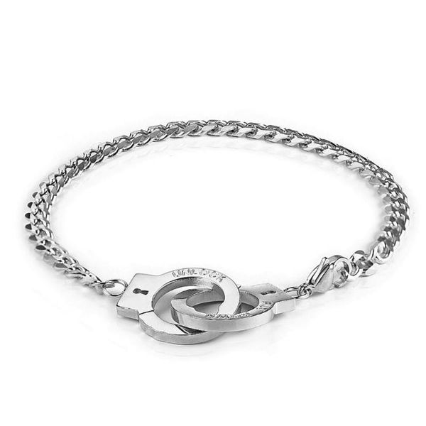 

link, chain stainless steel put down engrave men retro handcuffs bracelet bangle jewelry gift for him, Black