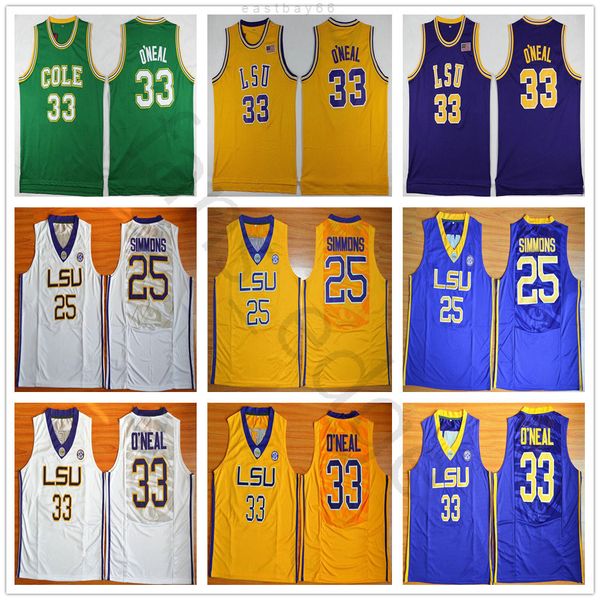 

ncaa lsu tigers college ben #25 simmons jersey shaquille 33 o'neal university stitched basketball jerseys cole high school green shaq o, Black
