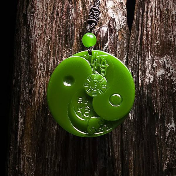 

green jade taiji pendant necklace natural chinese carved jadeite jewelry charm amulet fashion gifts for women, Slivery;golden