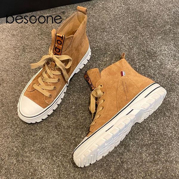 

boots bescone casual ankle woman flat cow suede patchwork lace up round toe ladies breathable low heel women's shoes bo720, Black