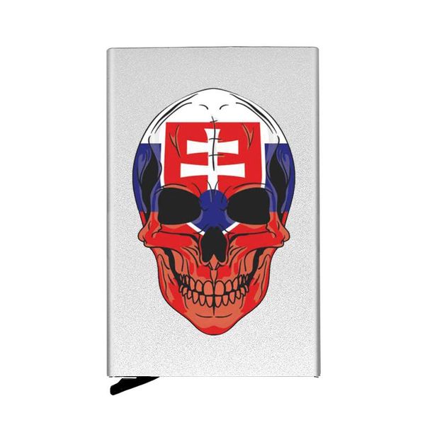 

card holders personality russia skull fully automatic men anti protect travel metal rfid holder wallet women aluminum case, Brown;gray