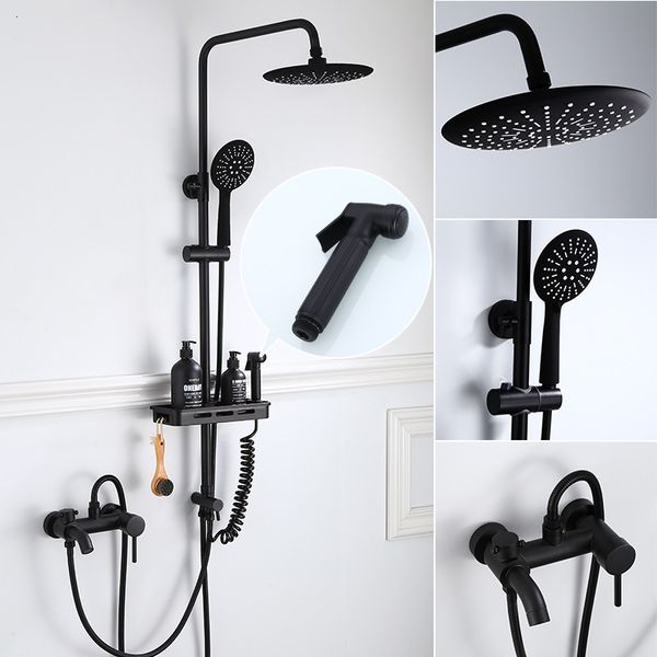 

2021 new rainfall sets with bathroom shelf black mixer tap brass luxury bath & shower set bathtub faucet 57fn