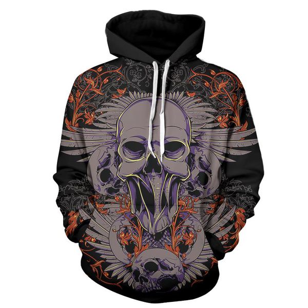 

HalloweenCute christmas hat skull pattern men's 3D printed hoodie visual impact party top punk goth round neck high quality sweatshirt hoodie, Black