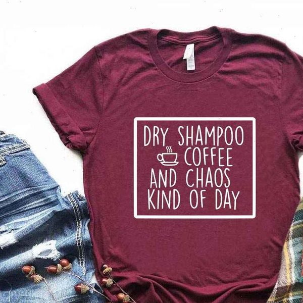 

women t shirt dry shampoo coffee chaos letters print tshirt women short sleeve o neck loose t shirt ladies causal tee shirt, White