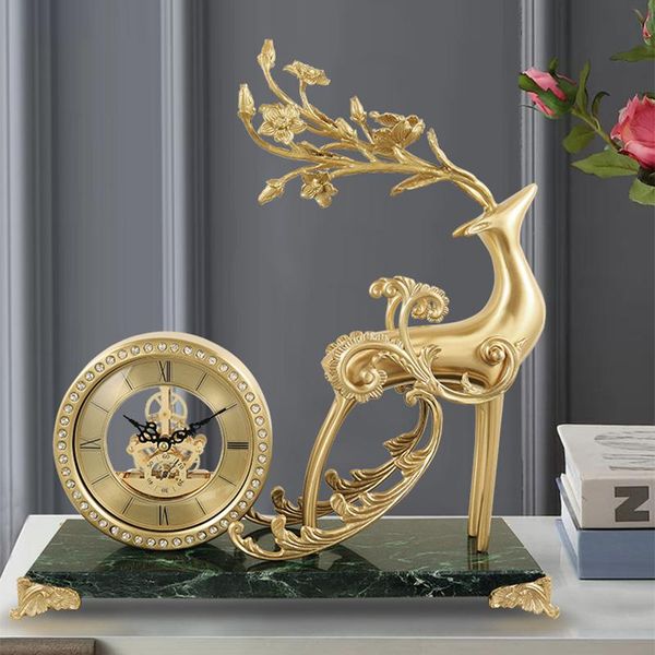 

desk & table clocks european-style brass clock living room porch creative deer home study copper ornaments villa vintage