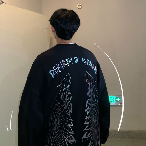 

men's hoodies & sweatshirts yasuguocam new hoodie , modern, gold, stamped, hip pop, round collar, anime, hooded blouse, male, crew, Black