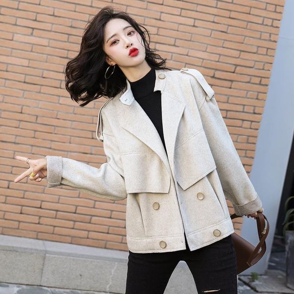 

women's wool & blends short woolen coat female dwarf 2021 winter korean version of the small fragrance student loose, Black