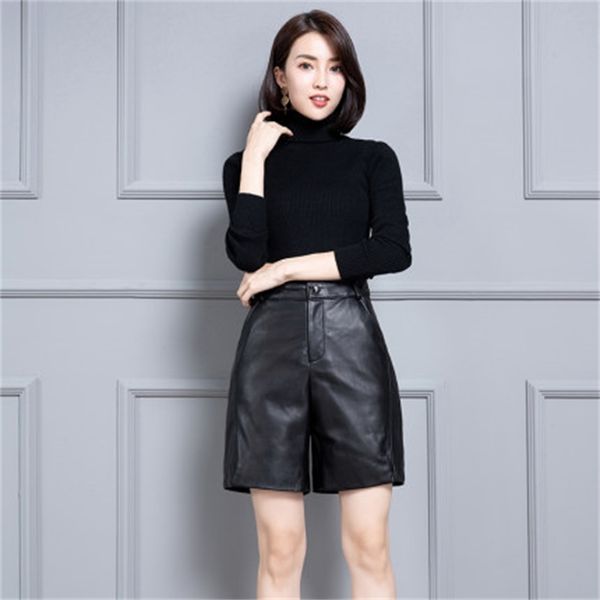 

2021 new female genuine sheep leather ks59 shorts egwq, White;black