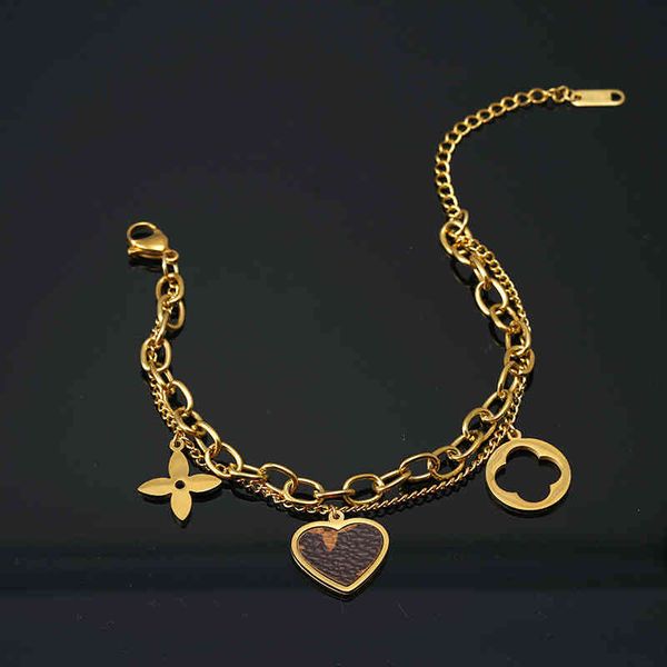 

ins style fashion stainless steel love charm bracelets exquisite gold chain for women luxury classic lucky bracelet pendant jewelry gift, Golden;silver