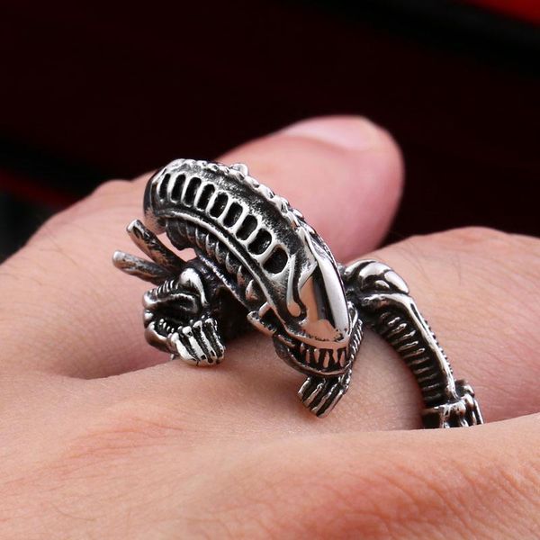 

cluster rings gothic alien ring for men and women cool stainless steel punk biker vintage skull drop store, Golden;silver