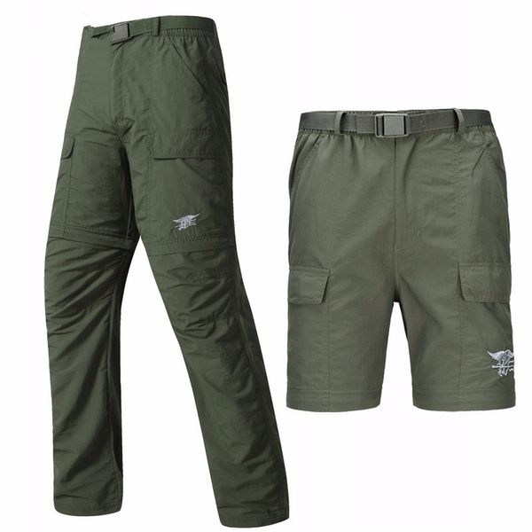 

summer quick drying detachable tactical pants men removable knee length military camouflage pants breathable military trousers, Black