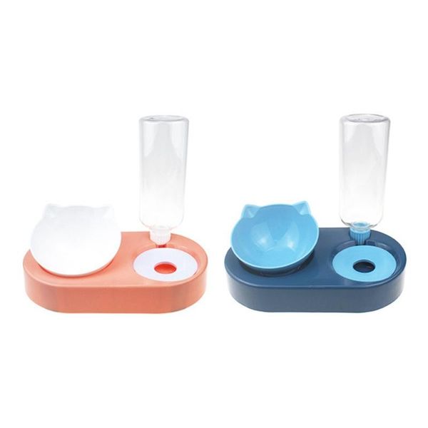 

2 pcs pet dog cat water automatic feeder fountain dispenser dual ports bowl water container pet products-blue &pink