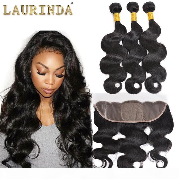 

laurida hair lace frontals with baby hair and bundles full frontal lace front closures peruvian body wave hair, Black;brown