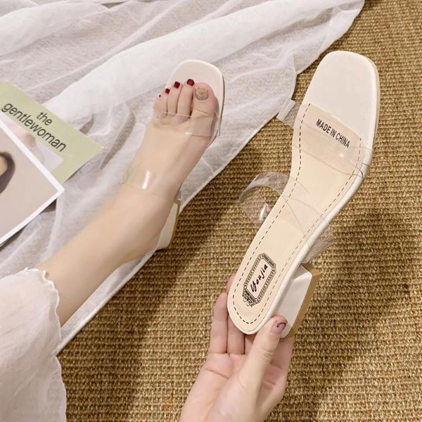 

dress shoes woman clear high pumps transparent heels women square toe sandals summer wedding jelly buty damskie slippers 40, Black