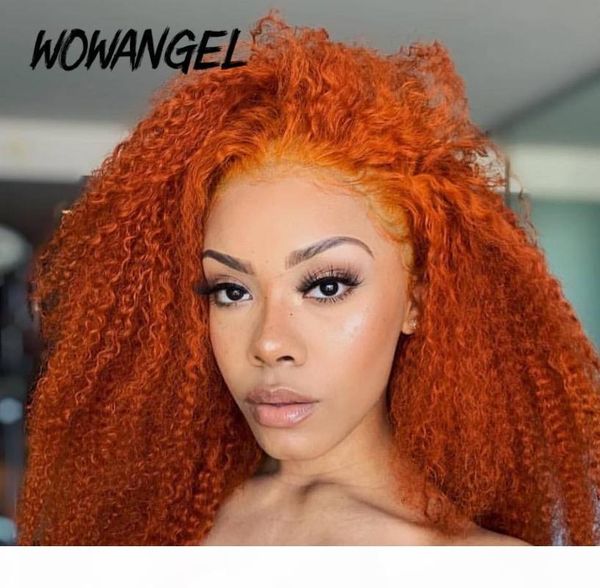

ginger orange colored 13x6 deep part lace front human hair wigs 150% pre plucked brazilian kinky curly remy lace frontal wigs, Black;brown