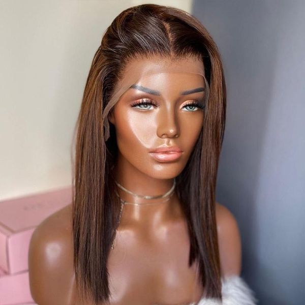 

lace wigs brown t part human hair t1b/30 short bob wig 150% density only middle, Black;brown