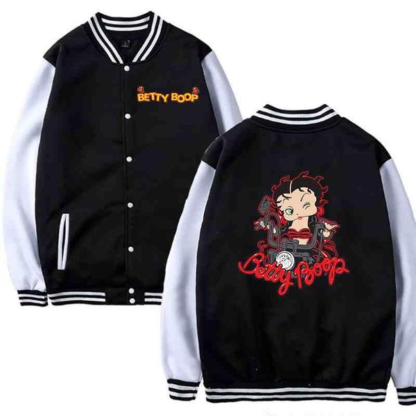 

men's jackets 2021 retro printed cartoon baseball jacket boys girls streetwear casual female graphic sweatshirt hip hop coat, Black;brown