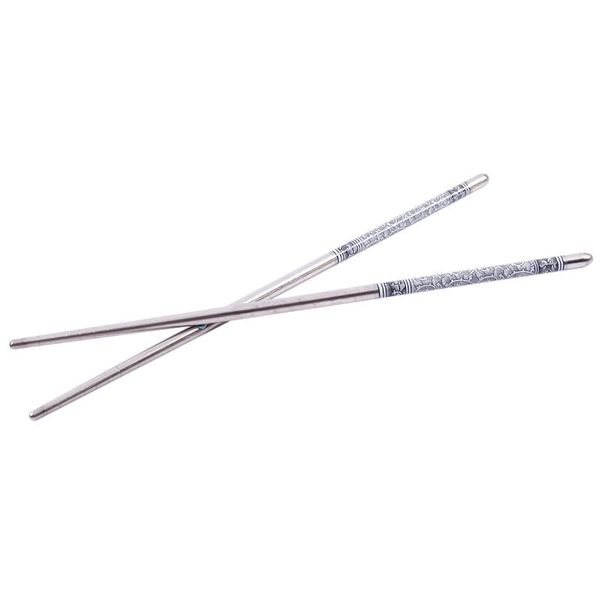 

8.9" length white vine pattern stainless steel chopsticks pair