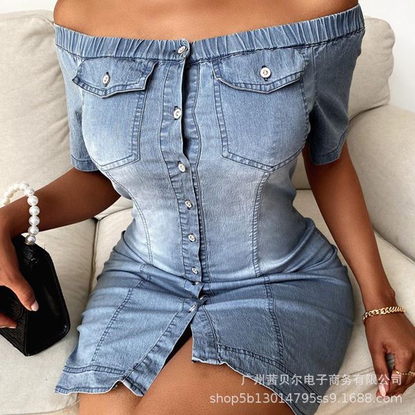 

casual dresses wepbel high waist mini dress club wear women denim tight collar short sleeve female slim fit bodycon, Black;gray