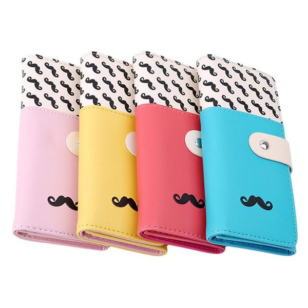 

wallets fashion women wallet cute cartoon beard printing long pu leather hasp zipper card holder for female lady, Red;black